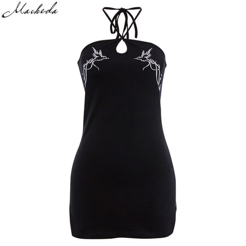Elegant Summer Womens Mini Dress Sexy Halter Neck 2022 New Women Casual Sleeveless Alluring Split Black Dresses