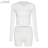 Macheda Summer White Two Piece Set Women Knitting Slim Long Sleeve Single Breasted Top And High Waist Shorts Clothing 2023 New