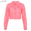 Womens Sexy Pink Shirt Top Denim Shirts 2022 New Fashion Casual Streetwear Long Sleeve Button Cotton Ladies Shirt