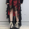 Mall Goth Mesh Lace Pleated Dress Women Gothic Black Dark Academia Aesthetic Summer Midi Dresses Irregular Punk Emo Clothes