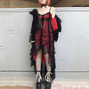 Mall Goth Mesh Lace Pleated Dress Women Gothic Black Dark Academia Aesthetic Summer Midi Dresses Irregular Punk Emo Clothes
