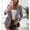 Mandylandy Women Plaid Suit Coat Long-sleeved Double-breasted Printed Suit Jacket Houndstooth Office Blazer