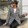 Mandylandy Women Plaid Suit Coat Long-sleeved Double-breasted Printed Suit Jacket Houndstooth Office Blazer
