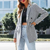 Mandylandy Women Elegant Plaid Autumn Blazer Jacket Casual Long Sleeve Lapel Collar Double Breasted Loose Coat