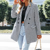 Mandylandy Women Elegant Plaid Autumn Blazer Jacket Casual Long Sleeve Lapel Collar Double Breasted Loose Coat