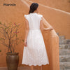 Marwin Long Simple Casual Solid Hollow Out Pure Cotton Holiday Style High Waist  Mid-Calf Summer Dresses  Vestidos