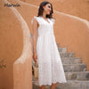 Marwin Long Simple Casual Solid Hollow Out Pure Cotton Holiday Style High Waist  Mid-Calf Summer Dresses  Vestidos