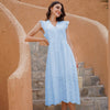 Marwin Long Simple Casual Solid Hollow Out Pure Cotton Holiday Style High Waist  Mid-Calf Summer Dresses  Vestidos