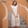 Marwin Long Simple Casual Solid Hollow Out Pure Cotton Holiday Style High Waist  Mid-Calf Summer Dresses  Vestidos