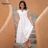 Marwin Long Simple Casual Solid Hollow Out Pure Cotton Holiday Style High Waist  Mid-Calf Summer Dresses  Vestidos