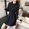 Matakawa Hooded Sweatshirt Dress Office Lady Elegant Slim Waist Pleated Vestidos Solid All-match Plus Velet Casual Dresses Women