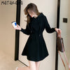 Matakawa Hooded Sweatshirt Dress Office Lady Elegant Slim Waist Pleated Vestidos Solid All-match Plus Velet Casual Dresses Women