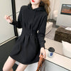 Matakawa Hooded Sweatshirt Dress Office Lady Elegant Slim Waist Pleated Vestidos Solid All-match Plus Velet Casual Dresses Women