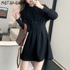 Matakawa Hooded Sweatshirt Dress Office Lady Elegant Slim Waist Pleated Vestidos Solid All-match Plus Velet Casual Dresses Women