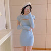 Matakawa Knitted Pullover Dresses for Women Autumn Winter Round Neck Hollow Out All-match Dress Solid Slim Bodycon Vestidos