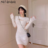 Matakawa Knitted Pullover Dresses for Women Autumn Winter Round Neck Hollow Out All-match Dress Solid Slim Bodycon Vestidos