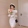 Matakawa Knitted Pullover Dresses for Women Autumn Winter Round Neck Hollow Out All-match Dress Solid Slim Bodycon Vestidos