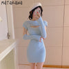 Matakawa Knitted Pullover Dresses for Women Autumn Winter Round Neck Hollow Out All-match Dress Solid Slim Bodycon Vestidos