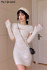 Matakawa Knitted Pullover Dresses for Women Autumn Winter Round Neck Hollow Out All-match Dress Solid Slim Bodycon Vestidos