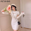 Matakawa Knitted Pullover Dresses for Women Autumn Winter Round Neck Hollow Out All-match Dress Solid Slim Bodycon Vestidos