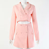 Matching Set Long Sleeve Blazer Jacket And Skirts Suit Women England style Navel Exposed Short Blazer Autumn Femme Two Piece Set