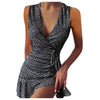Mature Style Dresses Robe Grande Taille En Coton Women's Sexy Floral Print V-neck Lace-up Tank Top Dress Home Party Dress