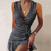 Mature Style Dresses Robe Grande Taille En Coton Women's Sexy Floral Print V-neck Lace-up Tank Top Dress Home Party Dress