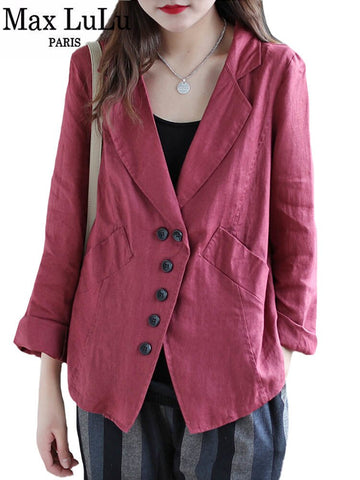 Max LuLu Spring European  Clothing Womens Casual Linen Blazer Ladies Solid Loose Jackets Female Vintage Coats