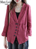 Max LuLu Spring European  Clothing Womens Casual Linen Blazer Ladies Solid Loose Jackets Female Vintage Coats