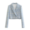 Maxdutti 2023 Autumn Casual Blazers Women High Street Retro Plaid Double Breasted Woolen Short Jacket