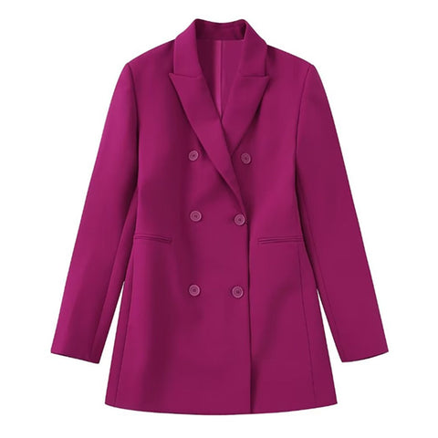 Maxdutti England Style Fashio Casual Mini Dress Women Office Lady Rose Color Double Breasted Long Blazers