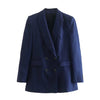 Maxdutti Navy Color Casual Blazers Women England Style Office Lady Simple Linen Jacket
