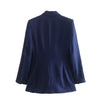 Maxdutti Navy Color Casual Blazers Women England Style Office Lady Simple Linen Jacket