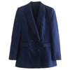 Maxdutti Navy Color Casual Blazers Women England Style Office Lady Simple Linen Jacket