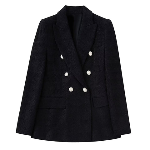 Maxdutti Texture Retro Blazers Women French Style Office Lady Double Breasted Woolen Jacket