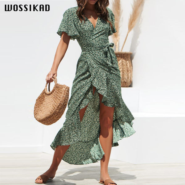 Maxi Dress Women Party Dress  2023 Floral Print V-Neck Split Sexy Boho Dress  Robe Vestidos Ropa Mujer