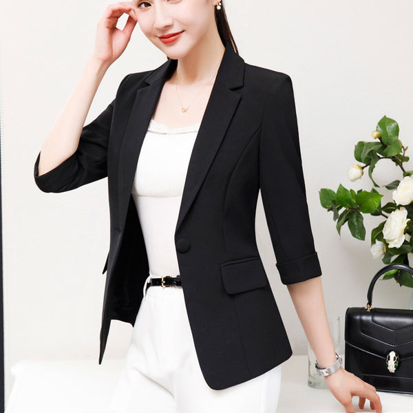 May Leave Love Spring Slim Fit Three Quarter Sleeve Outerwear Blazer Women Formal Jackets Office Work  Ladies Coat Plus Size