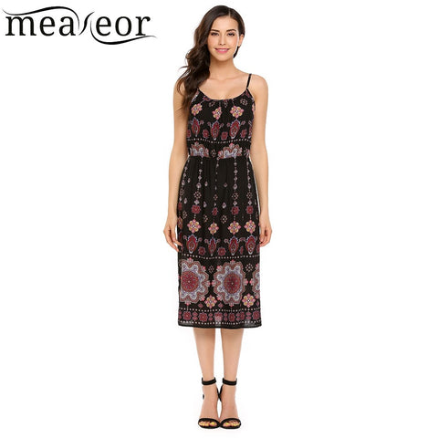 Floral Print Spaghetti Straps Sundress Women Sleeveless Calf Length Sheath Dresses Empire Casual Summer Dress Vestidos
