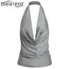 Halter Pleated Solid Backless Sexy Tops Women Deep V-Neck Sleeveless Top Clothes Casual Summer Tops Female Clothing