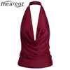 Halter Pleated Solid Backless Sexy Tops Women Deep V-Neck Sleeveless Top Clothes Casual Summer Tops Female Clothing