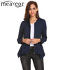 Women Casual Blazer O-Neck Long Sleeve A-Line Ruffle and Asymmetrical Hem Fitted Blazer Coat All-match Women Suit