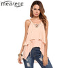 Women's V-Neck Lace Up Sleeveless Layered Chiffon Tank Tops 2022 Spring Summer New Ladies Sexy Party Nightclub Tank Tops