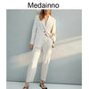 Medainno Blazer Women Coat Solid Color Notched Slim Blazer Coat Office Jackets Lady Long Sleeve One Button Outerwear Suits Tops