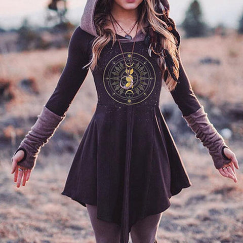 Medieval Renaissance Retro Gothic Dress Women Long Sleeve Hooded Print Hoodies Sweatshirt Elf Victoria Vintage Cosplay Costumes