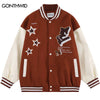 Men Baseball Jacket Streetwear Embrodiery Star Letter Leather Patchwork Varsity Bomber Jacket 2023 Autumn Casual Loose Coat Male