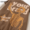 Men Baseball Jackets Streetwear Hip Hop Skull Letter Print Patchwork Varsity Bomber Jacket 2023 Autumn Casual Windbreaker Coats
