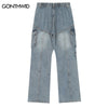 Men Cargo Jeans Y2K Streetwear Hip Hop Multi-Pockets Casual Baggy Straight Denim Pants Harajuku Loose Wide Leg Trousers