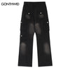 Men Cargo Jeans Y2K Streetwear Hip Hop Multi-Pockets Casual Baggy Straight Denim Pants Harajuku Loose Wide Leg Trousers