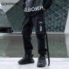 Men Cargo Joggers Pants Streetwear Hip Hop Ribbon Side Pockets Solid Harem Pants Autumn Harajuku Casual Baggy Trousers