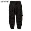 Men Cargo Joggers Pants Streetwear Hip Hop Ribbon Side Pockets Solid Harem Pants Autumn Harajuku Casual Baggy Trousers